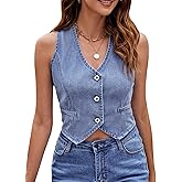 Remidoo Women's Denim Vest Sleeveless V Neck Button Down Crop Top Waistcoat Jean Vests