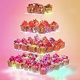 Cupcake Stand – Premium Holder Acrylic Tower Display Cady Bar Party Décor 4 Tier for Pastry + LED Light String Ideal Weddings, Birthday(Colorful light)