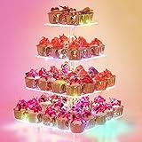 Cupcake Stand – Premium Cupcake Holder – Acrylic Cupcake Tower Display – Cady Bar Party Décor – 4 Tier Acrylic Display for Pastry + LED Light String – Ideal for Weddings, Birthday(Colorful Light)