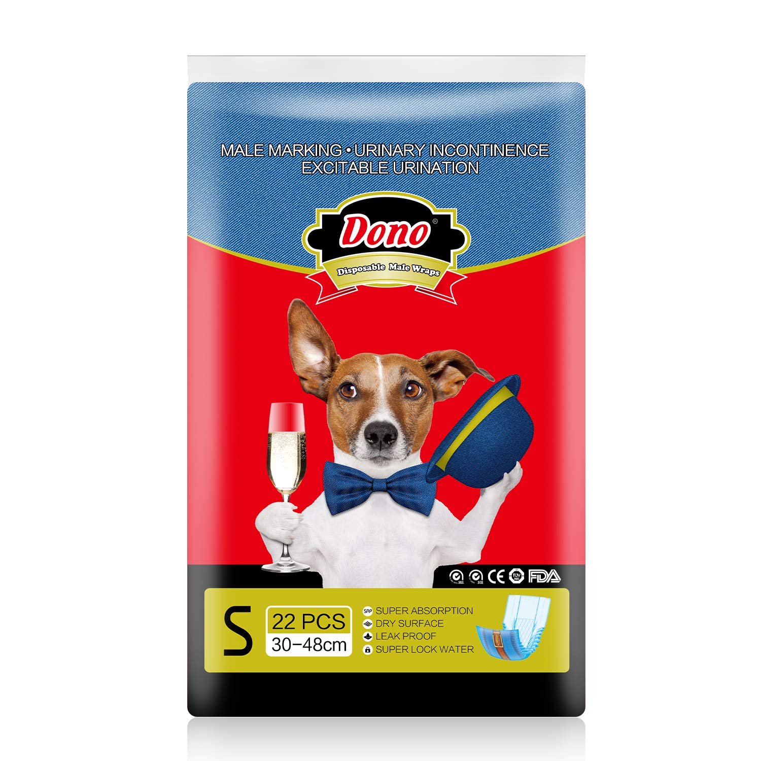 Dono Disposable Dog Diapers Male Dogs Jeans Super Absorbent Soft Pet Diapers… (S)