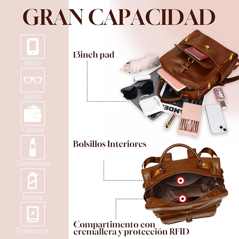 Bolso Mochila Mujer 3 en 1 Casual para Diario Marrón