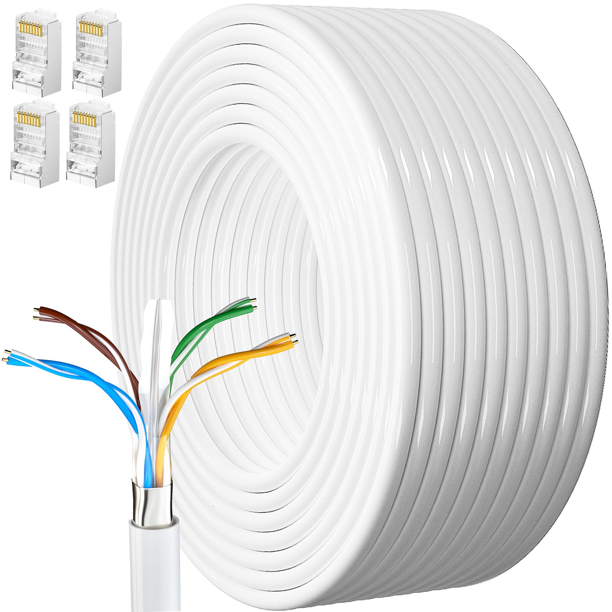 MEIPEK Cat6 Ethernet Cable 20m, Shielded Weatherproof FTP 23AWG Gigabit High Speed Extra Long External Bulk Lan Internet Network Cable