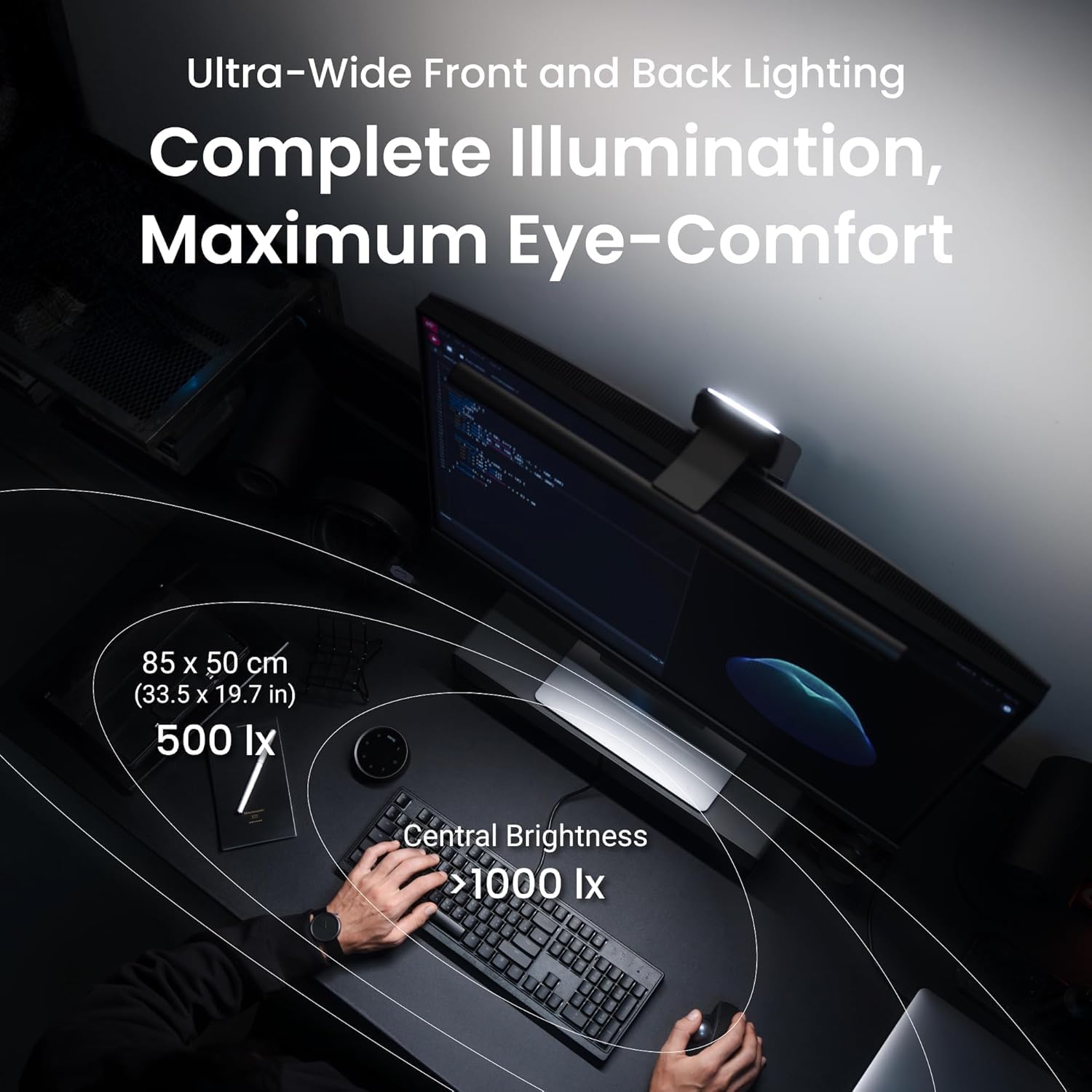 BenQ ScreenBar Halo 2 – LED Monitorlampe mit kabellosem Controller, blendfreiem Licht, einstellbarer Helligkeit & Farbtemperatur, augenschonend, USB-betrieben 3