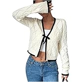 GORGLITTER Women's Tie Front Cropped Cardigan Dressy Fall Sweaters Long Sleeve Knit Crochet Tops