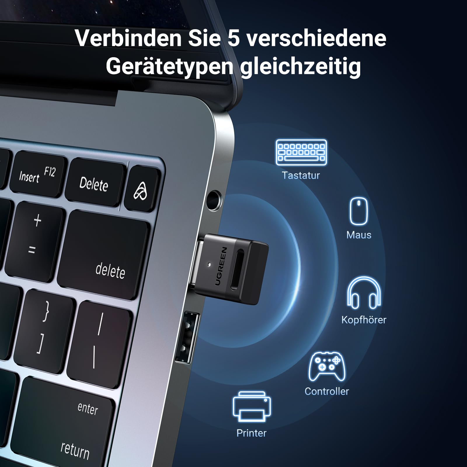 UGREEN Bluetooth Adapter 5.3 für PC, USB Dongle für Desktop, Computer, Laptop, Stick Unterstützt Windows11/10/8.1, Plug und Play 3