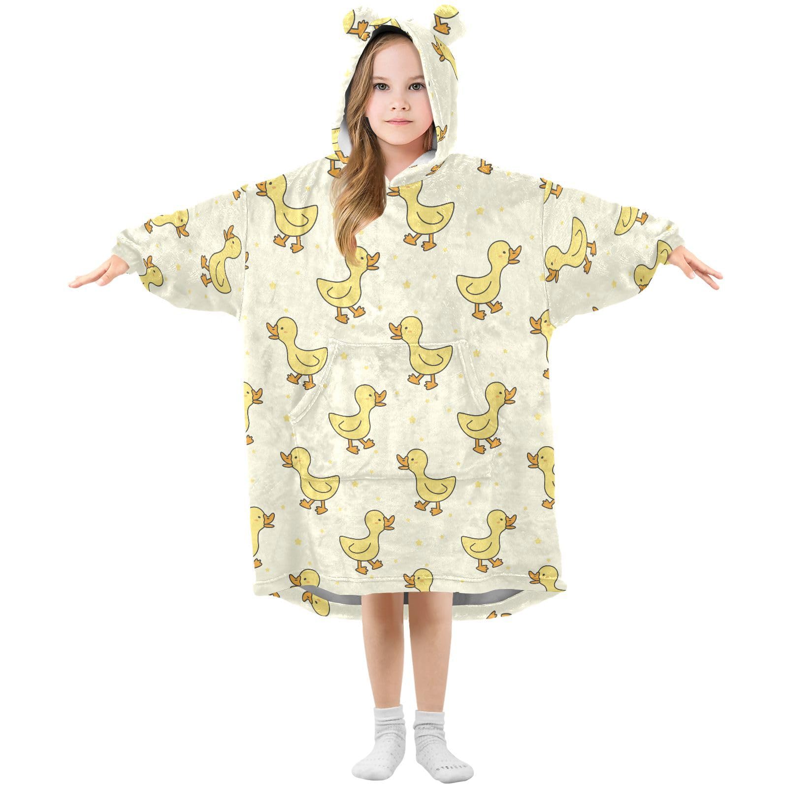 Oversized Blanket Hoodie for Kids Adult Girls Boys, Fleece Hoodie Blanket Cute Duck Yellow Super Warm Plush Wearable Blanket Hoodie Sweatshirt with Roomy Pocket, Medium