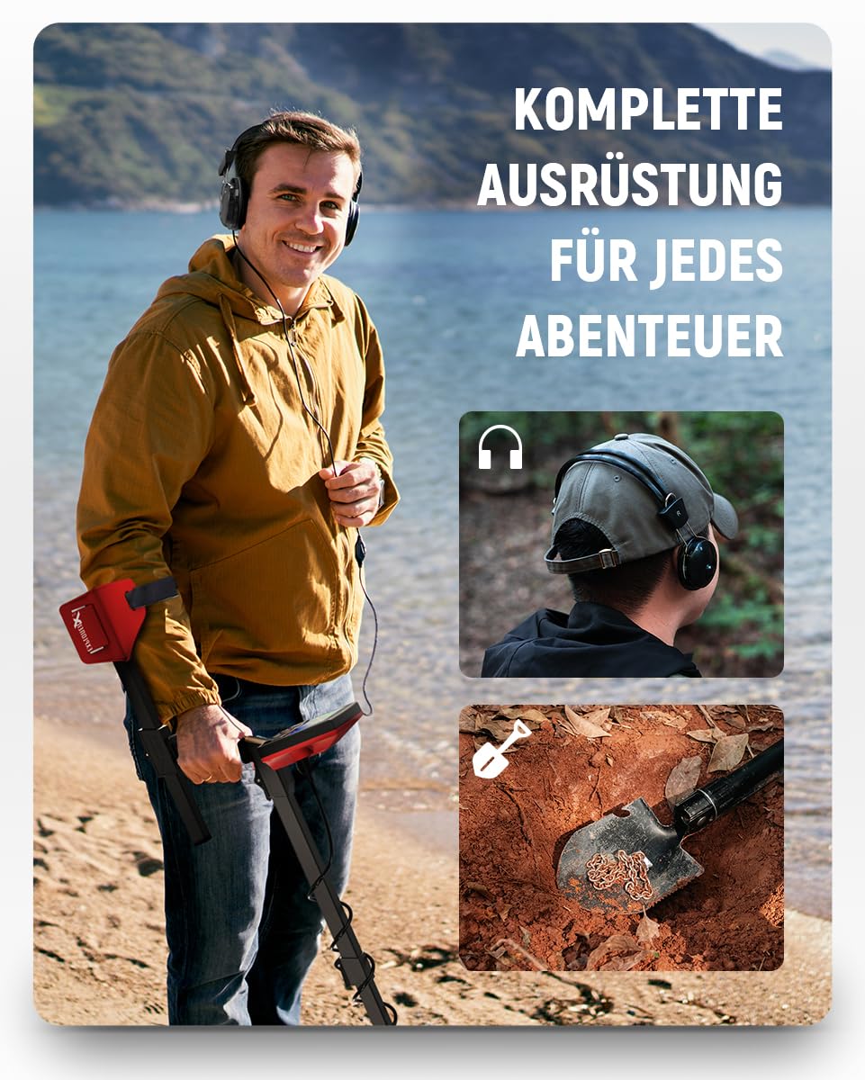 KAIWEETS Metalldetektor Profi Set, 30cm Suchtiefe, LCD Display, wasserdichte Spule, Einstellbare Empfindlichkeit, Metallsuchgerät für Erwachsene & Kinder, Metal Detector mit Zubehör 7