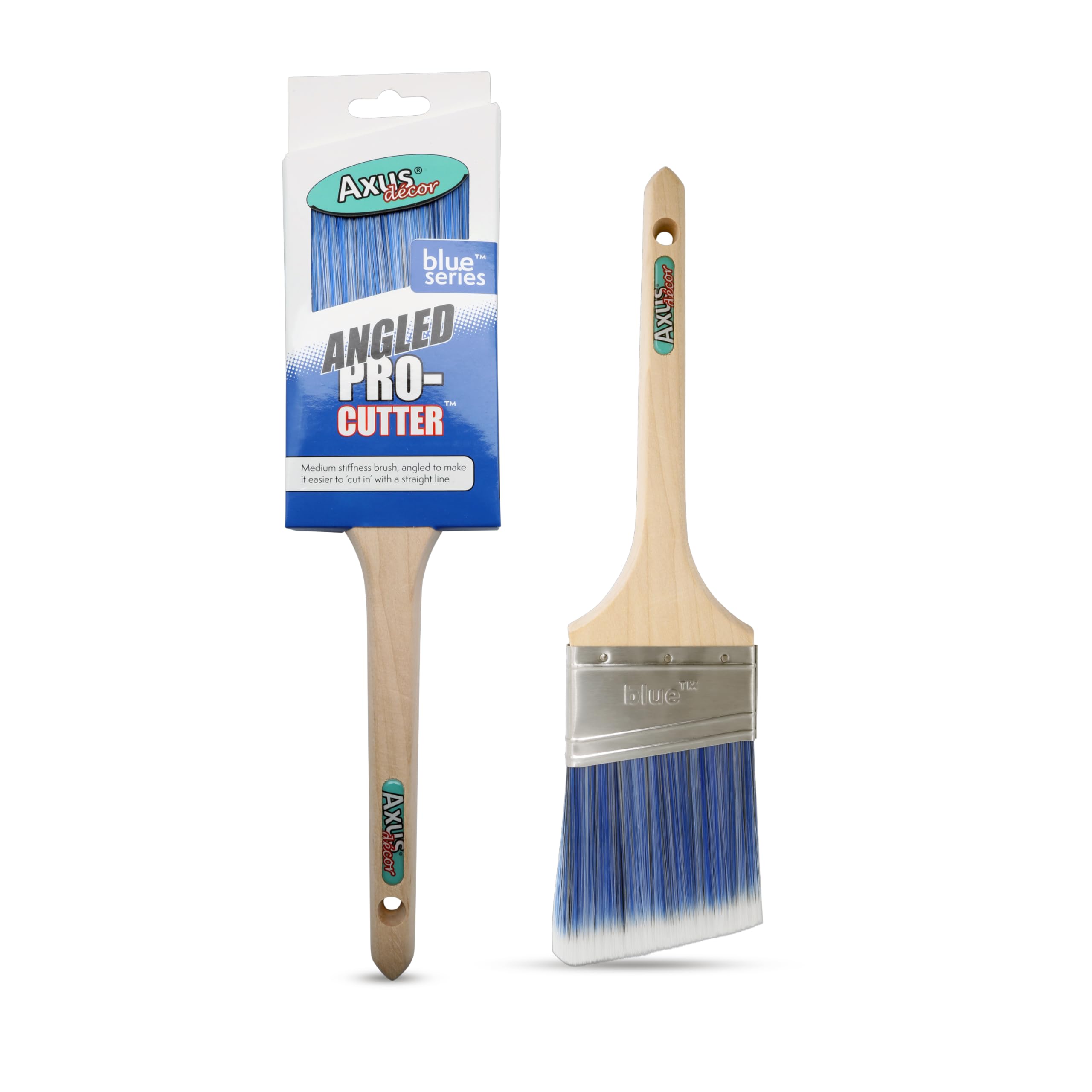 Axus Decor Precision Angled Cutter Paint Brush (Blue Color) - 3"/75mm - Synthetic Filaments, Angled for cutting in with emulsion, Hardwood Handles, Rust-Resistant Stainless Steel