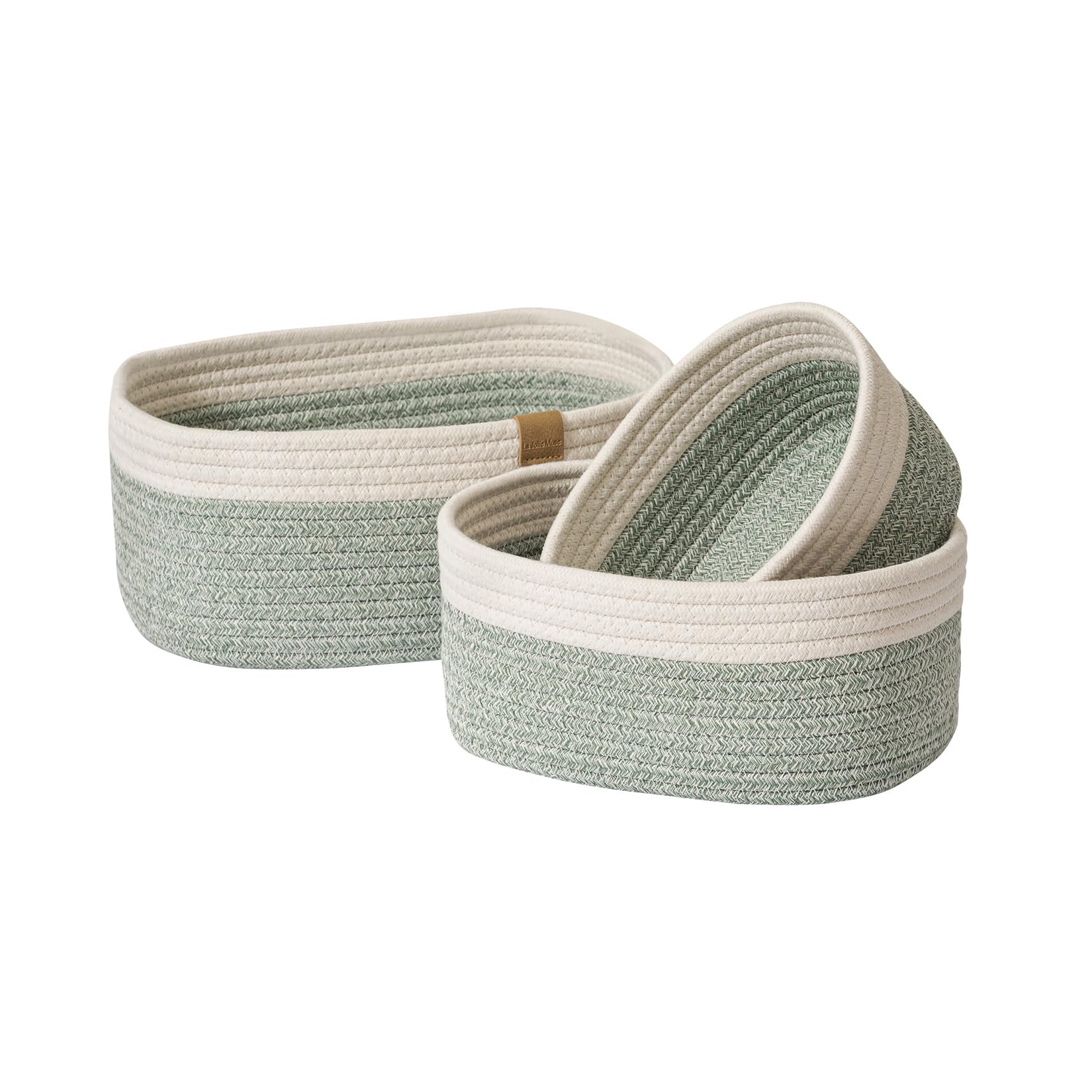 LA JOLIE MUSE Rope Storage Baskets for Organizing, Small Cotton Woven Basket for Bathroom Shelf Nursery, Decorative Basket Organizer Bins Set of 3, green