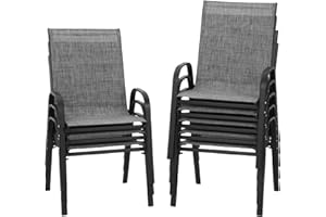 PIZZELLO Patio Chairs Set of 8 - Outdoor Stackable Dining Chairs for All Weather - Lightweight Textilene Outdoor Chair Sets with Armrests - 330Lbs Capacity - for Backyard Garden Porch Poolside (Grey)
