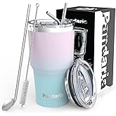 Pandaria 30 oz Leak Proof Tumbler with Straw, Stainless Steel Vacuum Insulated Tumbler with Straw, Durable & Dishwasher Safe, Ideal for Car, Camping, Hiking, Outdoor (Mermaid)