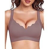 Quttlzze Scalloped Lift Bras for Women No Underwire Buttery Soft Push Up Wireless Bras V Neck Seamless Bralettes