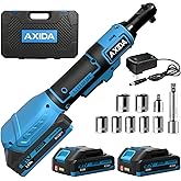 AXIDA 3/8" Electric Ratchet Wrench, 66FT-LBS (90N.m) Cordless Ratchet Wrench, 21V Power Ratchets with 2x 2.0A Batteries & Charger, 7 Sockets, 1/4" Adapters and 3" Extension Bars, NEW VERSION