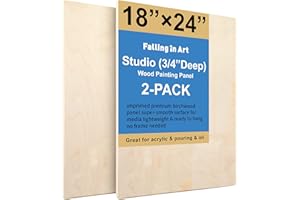 Unfinished Birch Wood Canvas Panels Kit, Falling in Art 2 Pack of 18x24’’ Studio 3/4’’ Deep Cradle Boards for Pouring Art, Crafts, Painting, and More
