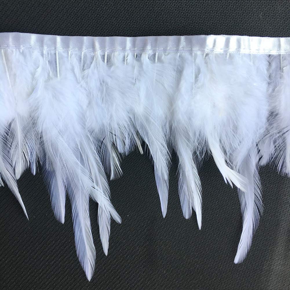 Sowder Rooster Hackle Feather Fringe Trim for Custume Dress Decoration Pack of 5 Yards(White)