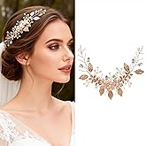 Hoojoot Gold Bridal Hair Vine for Wedding, Handmade Pearl Crystal Flower Headpiece (Pins & Ribbon Not Included), Boho Floral Hair Accessories for Bride Bridesmaid, Flexible Prom Hair Jewelry