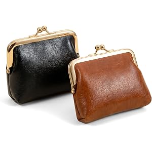 2 Pack Coin Purse Vintage PU Leather Change Purse Rectangle Coin Pouch with Clasp Closure Mini Small Pocket-Sized for Women,