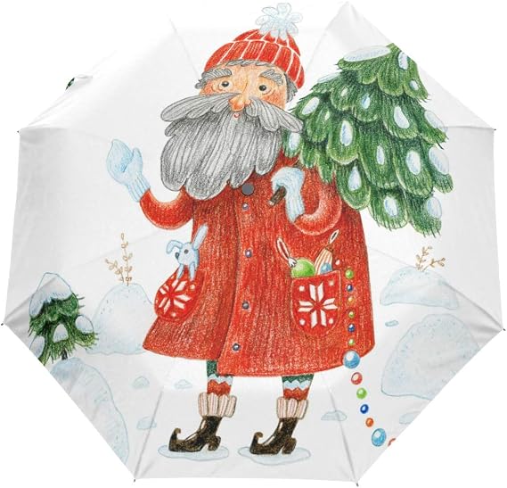 Winter Santa Claus Tree Auto Umbrella Windproof Compact, Christmas