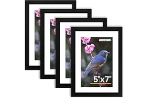 FIXSMITH 5x7 Picture Frame Set of 4, Photo Frame with HD Plexiglass, Display Pictures 4x6 with Mat or 5x7 Without Mat Multi P