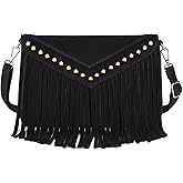 KouLi Buir Boho Western Fringe Purse for Women Double Velour Suede Crossbody Tassel Hobo Bag with Adjustable Strap