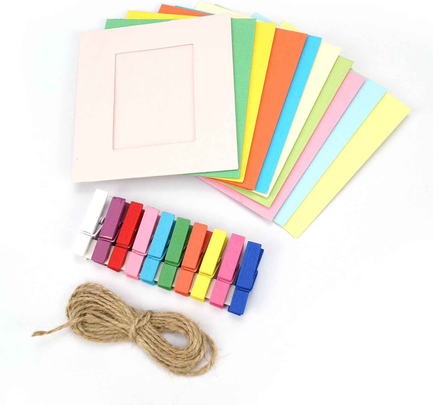 Paper Photo Frame Set with Rope and Clip Clothespins Wall Hanging Album Picture Frame DIY Deco