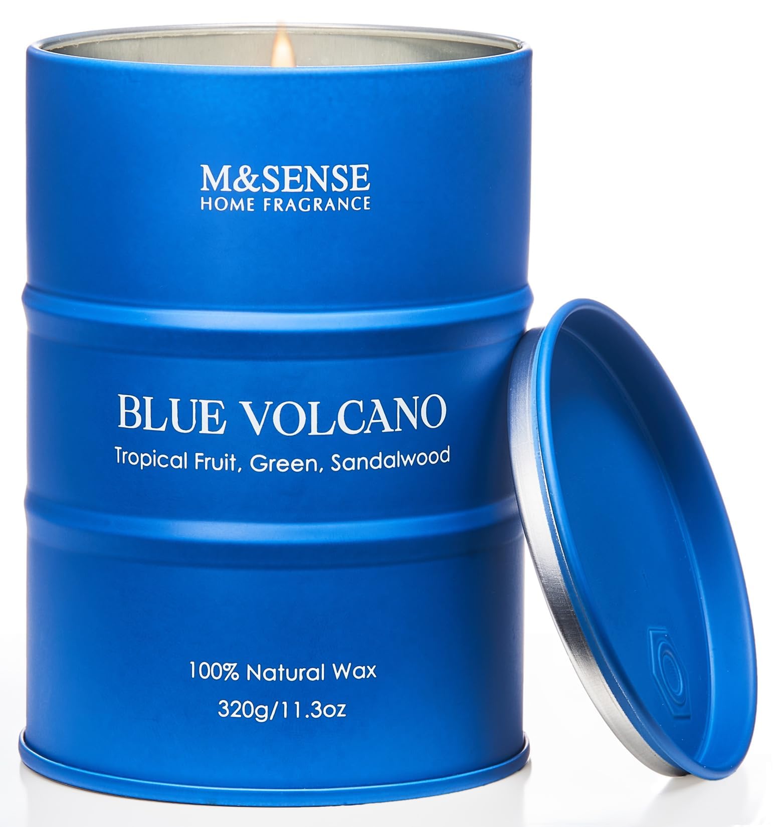 M&SENSE Blue Volcano Scented Candle, 320g Organic Soy Wax, Up to 70 Hours Burn Time, Tropical Fruit and Sandalwood Fragrance Candle, Luxury Aromatherapy Gift for Men and Women