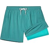 BRISIRA Mens Swim Trunks Textured 5" Compression Liner Quick Dry Bathing Suit Breathable Swimsuit Board Shorts Lightweight