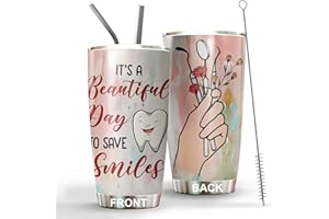 MEDROC Dental Assistant Tumbler Gifts - Stainless Steel 20oz Straw Lid, Funny Dental Hygienist Gift For Birthday Christmas, Dental Appreciation Week Gifts For Women Men, Dentist Coffee Cups (TBDA12)