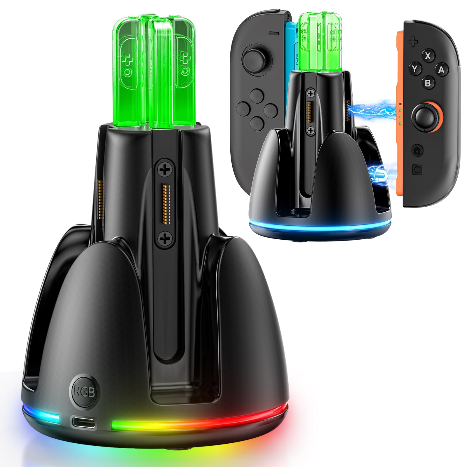 Tokluck RGB Switch 2 Controller Ladestation für Nintendo Switch 2 Zubehör, 2.5St. Schnelle Switch 2 Ladestation mit RGB Lichtern, Nintendo Joy Con 2 Charging Dock mit Ladekabel