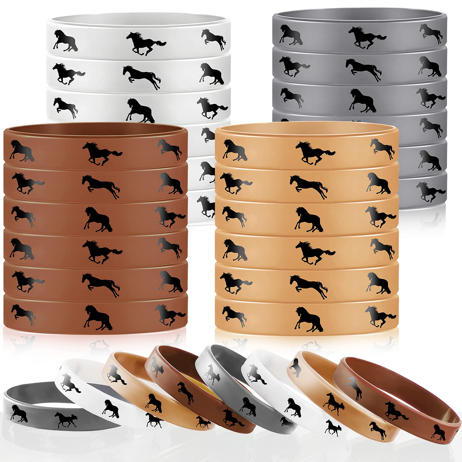 Photo 1 of 48 Pieces Horse Party Rubber Bracelets Horse Favors Rubber Bracelets Derby Day Horse Bracelets Silicone Horse Wristbands for Horse Lovers Birthday Party Favors Supplies (Rich Colors)