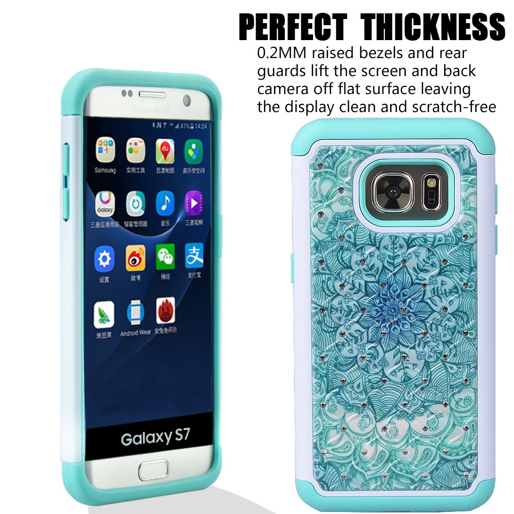 Galaxy S7 Case, MagicSky [Shock Absorption] Studded Rhinestone Bling Hybrid Dual Layer Armor Defender Protective Case Cover for Samsung Galaxy S7 (Flower)
