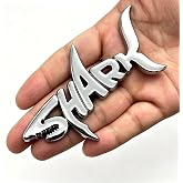 Metal Shark Emblem 3D Fish Shark Logo Badge Decal for Car Trucks | Marine Style Zinc Alloy Shark Logo Badge Universal Fit for Cars, Trucks, SUVs, Trunk
