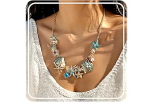 HARLERMOON Dainty Gold Starfish Shell Necklace Pearl Coral Ocean Statement Chunky Necklace Collar Beach Summer Charm Jewelry