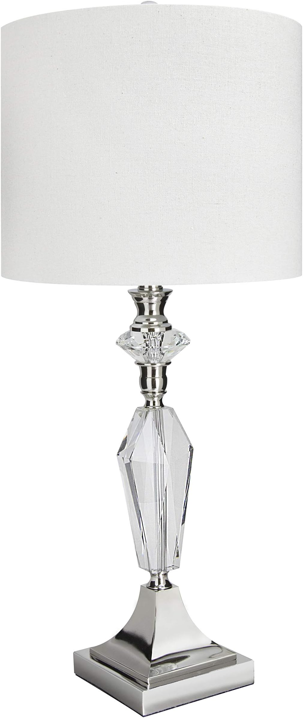 Grandview Gallery 28" Crystal & Polished Nickel Table Lamp w/White Linen Shade for Buffets, Desks, Nightstands and More