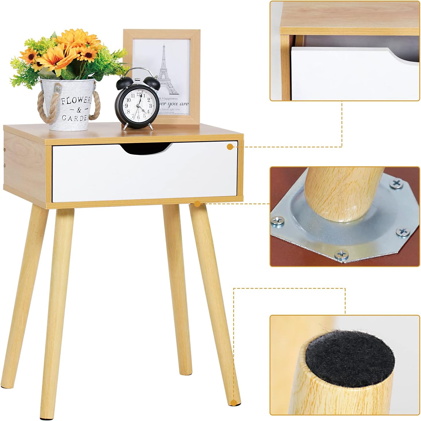 Tiita Nightstand with Storage Drawer, Fashion Modern Assemble Storage Cabinet Bedroom Bedside, End Side Table Solid Wood Legs, Drawer Nightstand for Bedroom, Living Room, Office: Kitchen & Dining