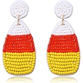 Halloween Earrings Beaded Ghost Candy Corn Dangle Earrings for Women Statement Bead Witch Hat Pumpkin Drop Earrings Halloween Jewelry Gifts Holiday Party Decor