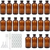Maredash 8oz Amber Glass Bottles, 20 Pack Glass Storage Bottles with Black Lids (Brown, 20 Labels, with Funnels, Droppers and Brush)