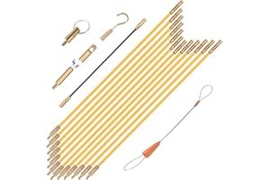 GURADESIGN 16.8FT Fiberglass Running Electrical Wire Cable Glow Rods Wire Pulling, Fish Rods Electrical Kit with 6 Different Attachments and Fish Tape Wire Puller Kit (Yellow)