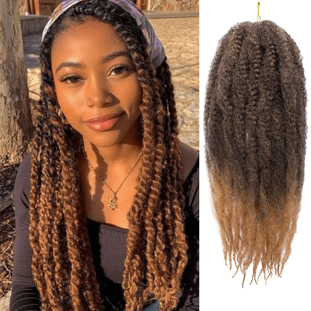 Kachanaa 18 Inch Jumbo Marley Braids Pre Fluffed Afro Twist Hair for Jumbo Braids 8 Packs Springy Afro Kinky Curly Marley Twist Hair Extensions for Locs /T27# — image 1