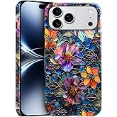 Case for iPhone 17 Pro Max,Glossy Case Cover for Women Girls,Drop Scratch Protective-Artistic Stained Glass Floral