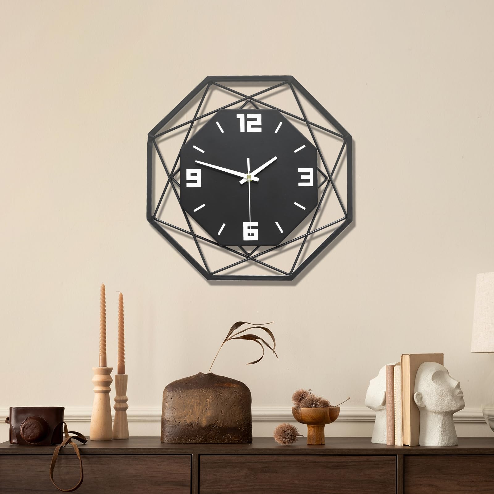 Photo 1 of ***HANDS BENT***JUJUDA Large Wall Clock for Living Room Decor 24 Inch Big Decorative Modern Black Wall Clock for Office Kitchen Bedroom Battery Operated Non Ticking Silent Unique Clock Wall Decor for Home Indoor