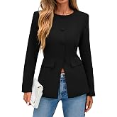 Lazysmile Blazers for Women Long Sleeve Crewneck Button Down Suit Jackets | Work Office Business, Casual Outfits with Pockets, Oversized Blazer Outerwear