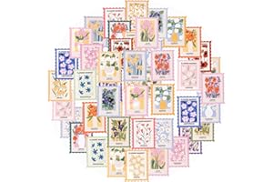 Obujopal 46 Pcs Flower Themed Post Stamp Stickers for Scrapbook Junk Journal Planner Diary Envelope Letter Card Making Collage Gift Wrapping Phone Case Craft Decoration, 23 Patterns