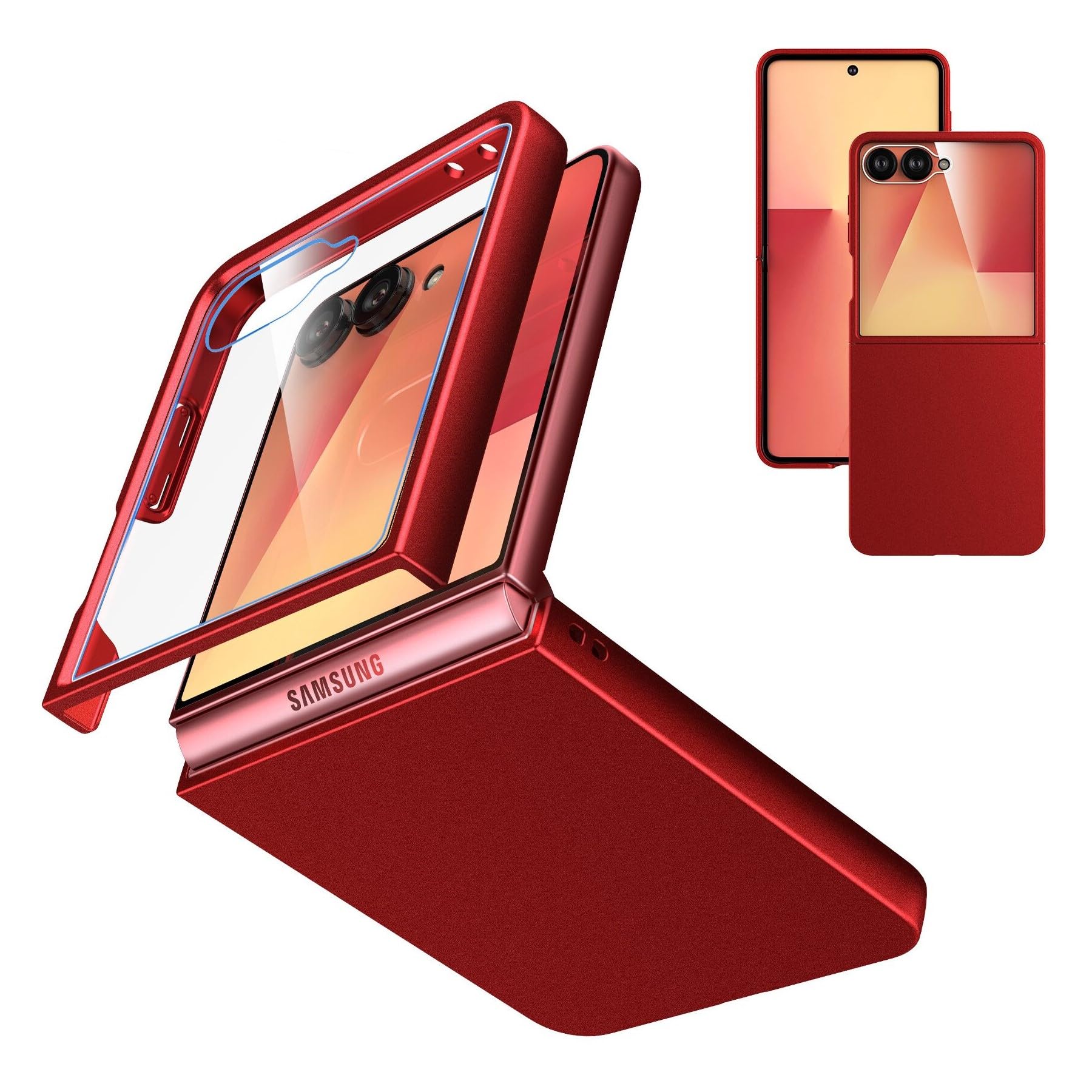 Photo 1 of Cresee Case for Samsung Galaxy Z Flip 7 (2025) with Built-in Cover Screen Protector, Thin Hard Matte Polycarbonate Phone Case for Galaxy Z Flip7 - Red