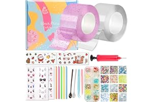 YIXIPAZH Nano Tape Bubble Kit Bubble Tape Nano Tape Kit, Bloonies Blow Plastic Bubbles Balloonies DIY Squishy Kit, with Glitter, Clamps, Straw,Stickers,Spoon,Inflating Tool (1Purple&1Clear)