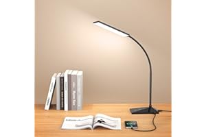 Vansuny LED Desk Lamp with USB Charging Port, Eye-Caring, 5 Color Modes,6 Brightness Levels, Touch Control, Flexible Gooseneck, Memory Function for Dorm Office Work Bedroom (12W,Black)