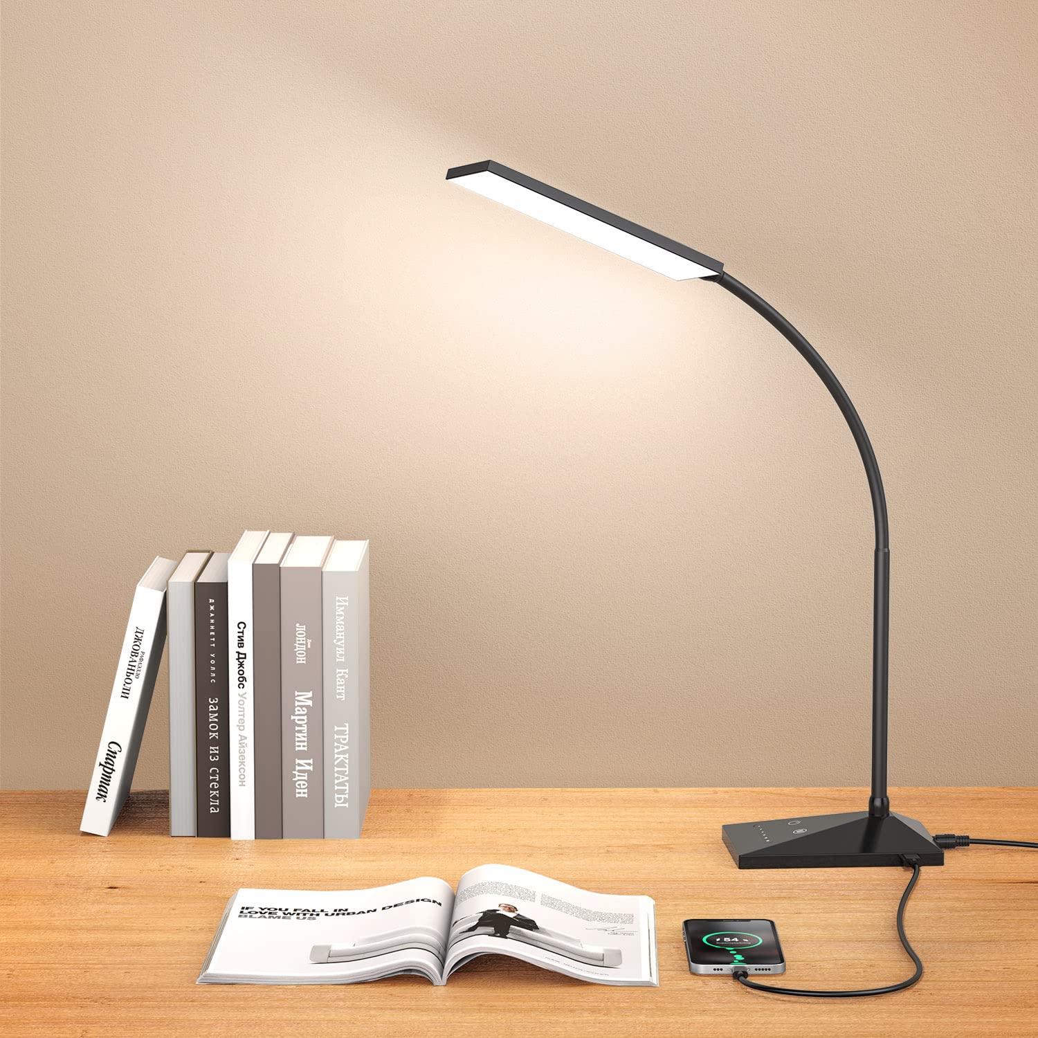 Photo 1 of Vansuny LED Desk Lamp with USB Charging Port, Eye-Caring, 5 Color Modes,6 Brightness Levels, Touch Control, Flexible Gooseneck, Memory Function for Dorm Office Work Bedroom (12W,Black)