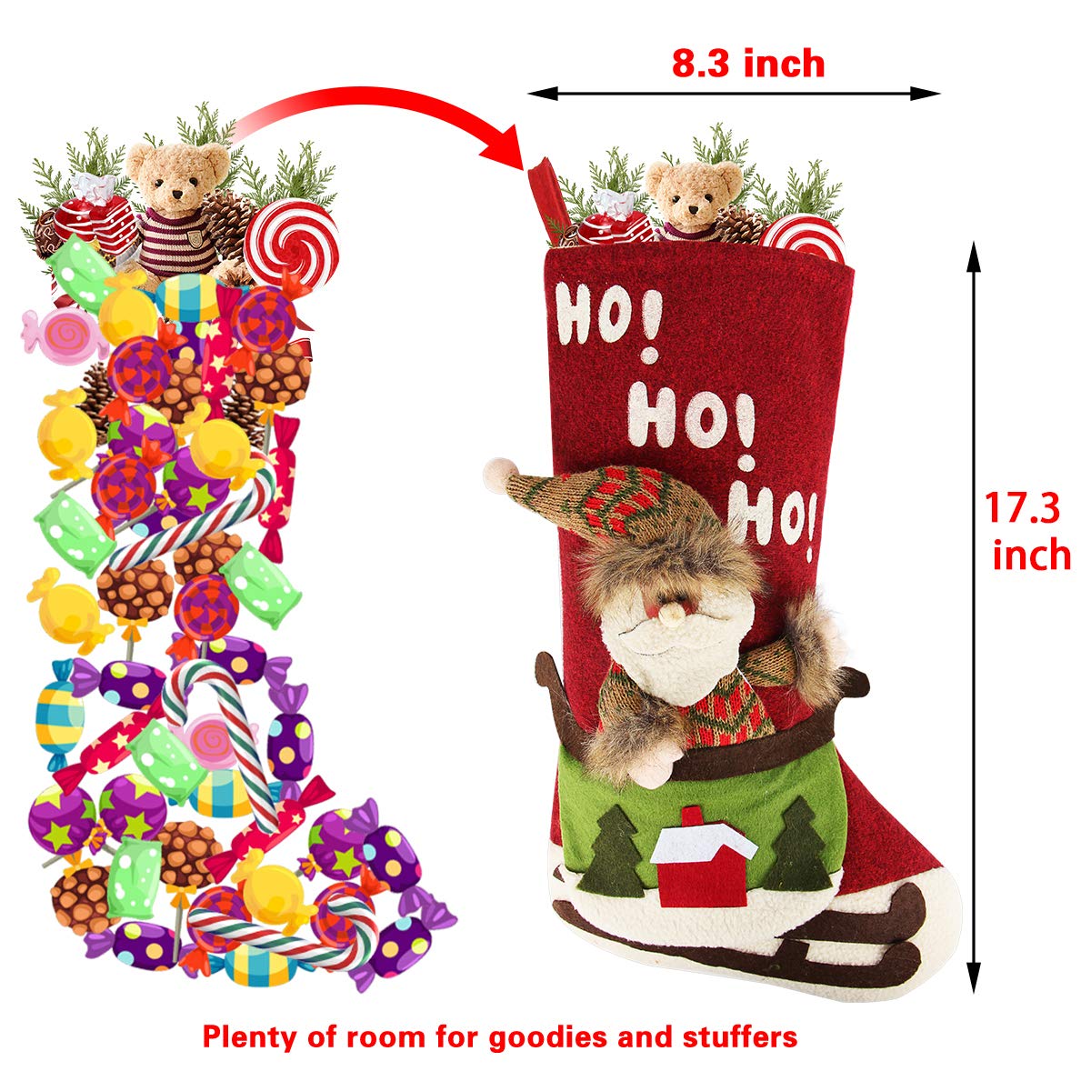 Dreampark Christmas Stockings, 3 Pack Big Xmas Stocking for Xmas Tree Decorations Santa Snowman Home Decoration 18\