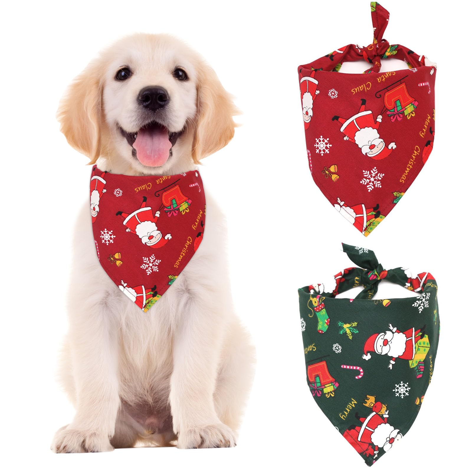 2 Pcs Christmas Dog Bandanas, Christmas Dog Gifts,Washable Triangle Dog Kerchief Scarf ，Xmas Costume Accessories for Puppy Small Medium Large Dogs Cats Pets