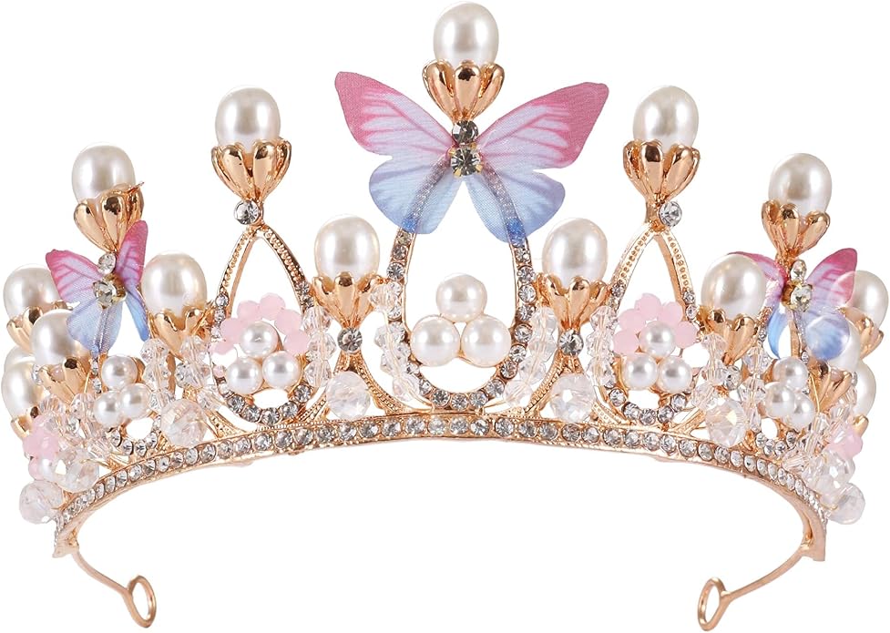 Alytimes Princess Tiaras for Girls, Crystal Tiara Pearl Princess Crown Headband, Princess Tiara